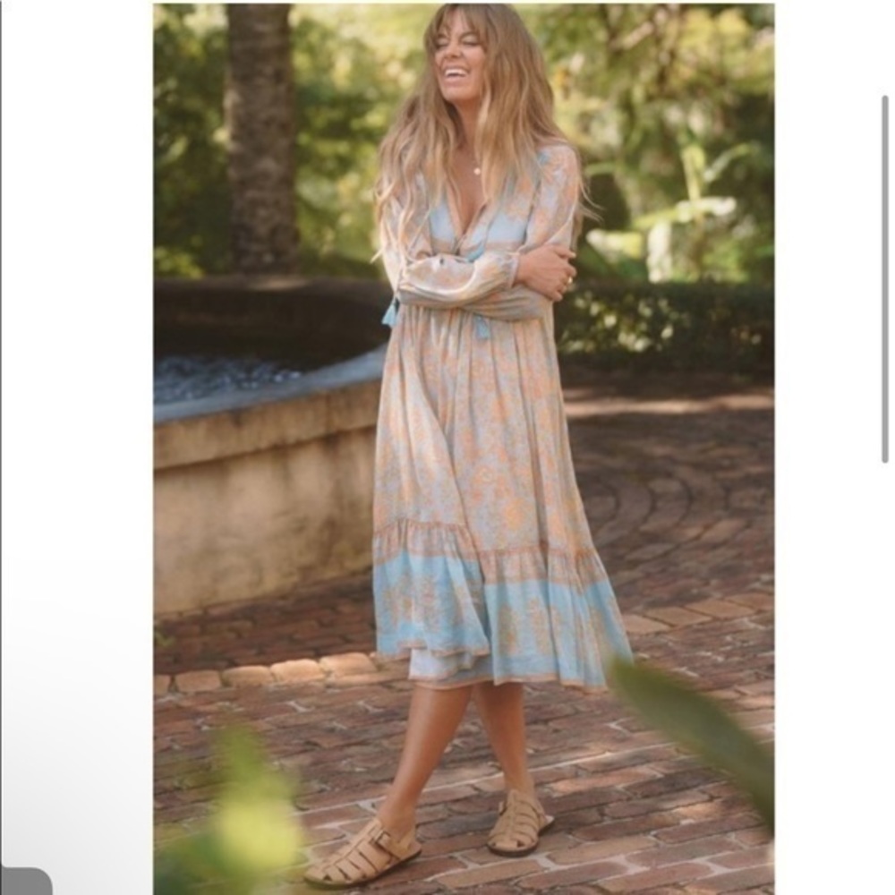 Spell Blue and Cream Ruched Ruffled Sundress - Picture 5 of 11
